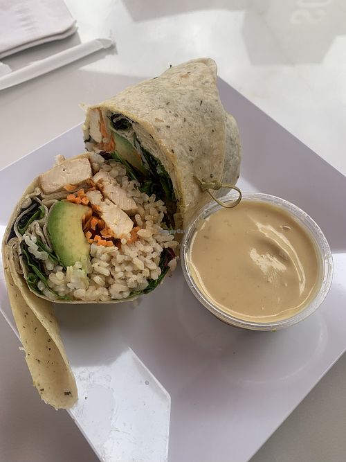Wrap with tofu and wasabi ginger dressing.    at Tea Bar & Fusion Cafe in Sacramento