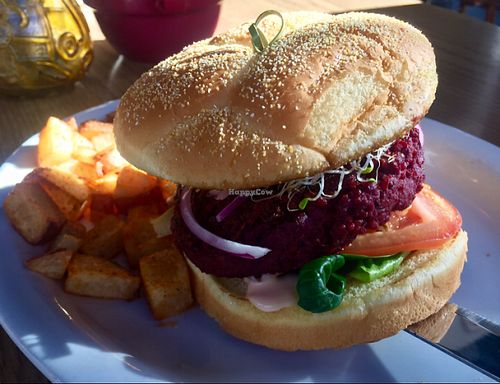Homemade Veggie Burger at The Den Cafe in Santa Ana