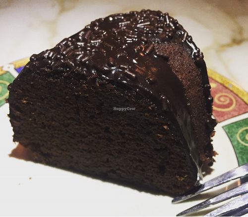 vegan chocolate cake at The Den Cafe in Santa Ana
