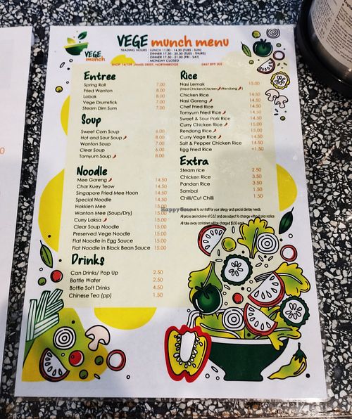 Menu at Vege Munch in Northbridge