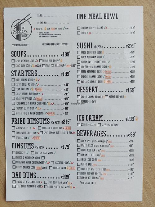 Menu 1.2 at The Noodle Theory in Mysore