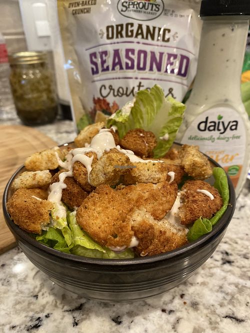 Vegan Rebellyous Nugget Chick’n Caesar Salad 😋💗 (Oops Forgot the Cheese)  at Sprouts Farmers Market in Modesto