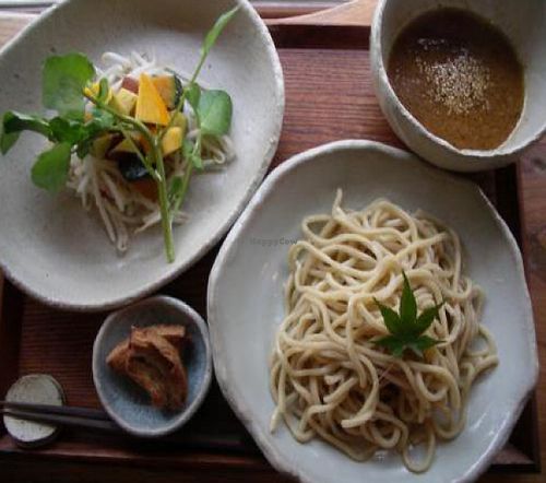 A sample of the food I had. The noodle sauce was very tasty. The price of the menu was 1380 yen. at Yasai Cafe Meguri in Nikko