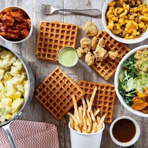 Pure Grit Waffles, Fries, Salad, Potato Salad, Sweet Potatoes at Pure Grit BBQ in New York City