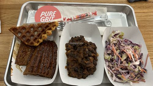 Impossible cut, baked beans, coleslaw  at Pure Grit BBQ in New York City