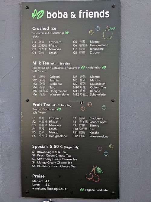 Menu at boba & friends in Hamburg