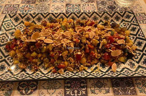 Vegetable cous cous (with red peppers, courgettes, aubergines, sweet corn, dried cranberries and sliced toasted almonds  at Zaatar in Jesi