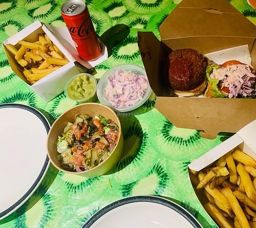Vegan burger, fancy chips, salad, slaw and mushy peas   at Fancy Chips  in Tramore
