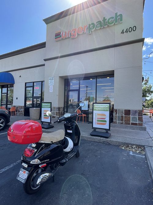 beautiful day to ride my Vespa to Burger Patch for lunch  at Burger Patch - Land Park in Sacramento