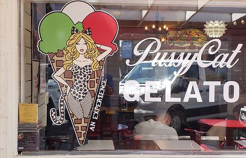 Front window at PussyCat Gelato in Scottsdale