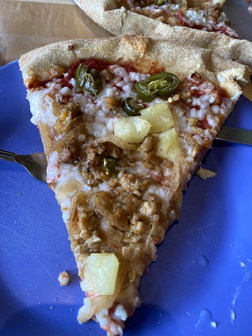 The Pacific Rim (vegan cheese/ tempeh instead of meat) at Mellow Mushroom in Fayetteville