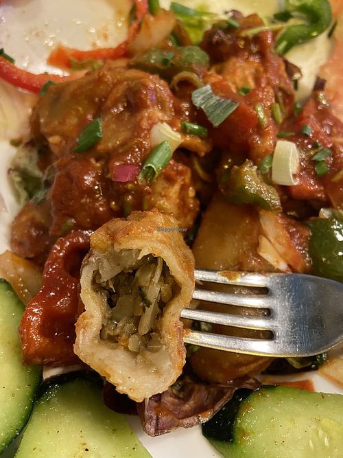 With dumplings  at Veggie Garden - Dels Angels in Barcelona