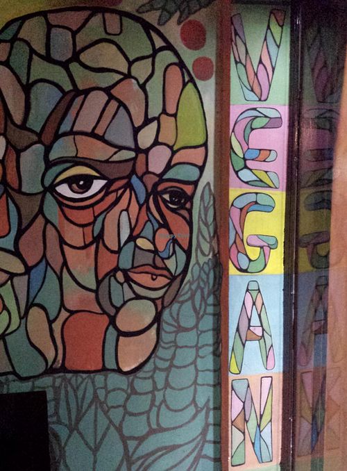 Vegan 'Gaudi style' head at Veggie Garden - Dels Angels in Barcelona