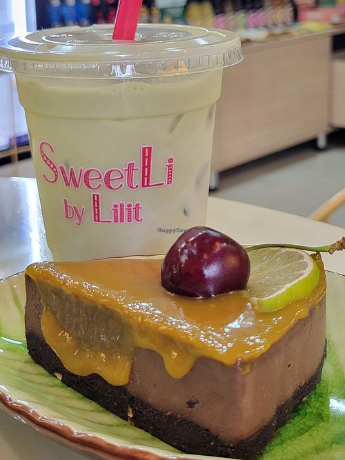 Raw lemon chocolate and an iced matcha at SweetLi by Lilit in Yerevan