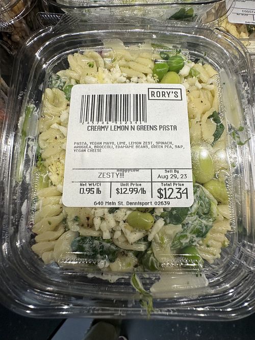 Vegan pasta  at Rory's Market in Dennis Port