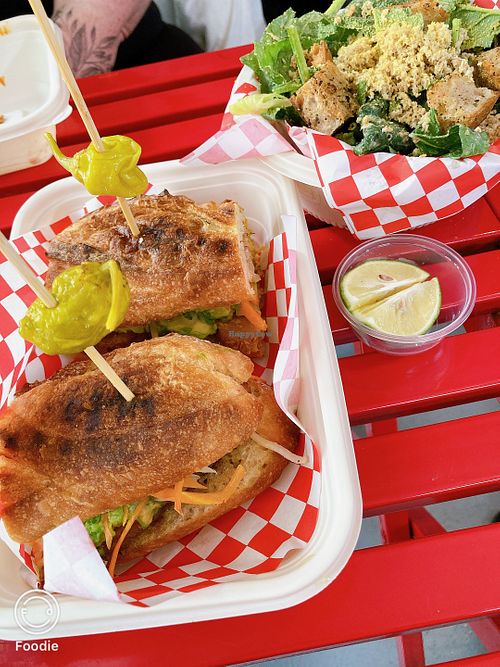 Vegan sandwich and salad  at Little Brother in Outlying Islands