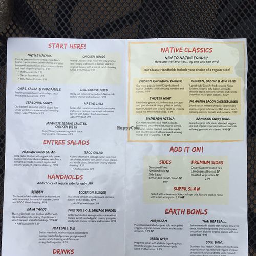 menus  at Native Foods in Tigard