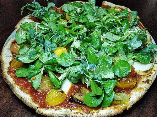Gluten-free Pizzetta with Sundried Tomato Sauce, Roasted Heirloom Tomatoes, Cashew Milk Mozzarella with Chilli Oil & Seasoned Organic Rocket  S$28 at Cultivate Cafe in Central Singapore
