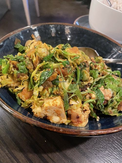 Brussels Sprouts-Tofu Foogath  at Lehja in Richmond