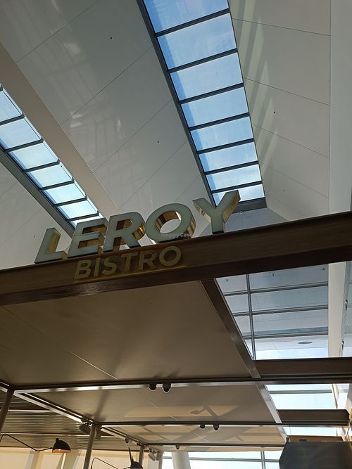 The name of the cafe in the airport after the duty free at Leroy Bistro in Budapest