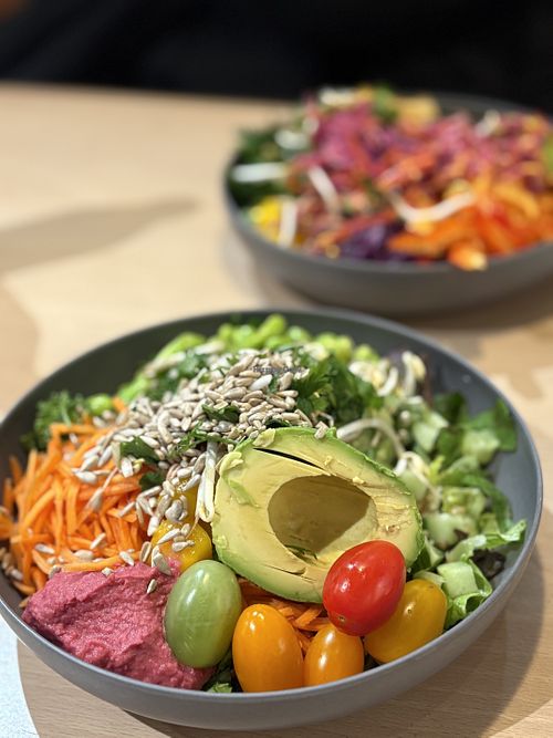 Veggie Bowl with added baby tomatoes and edamame    at Holy Greens - Kungsgatan  in Stockholm