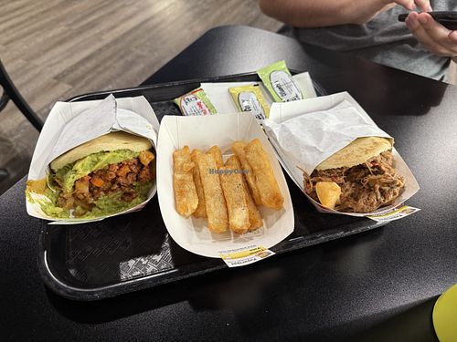 Vegan one is the one with quac  on the left.  at Paparepas Venezuelan Food in Seattle