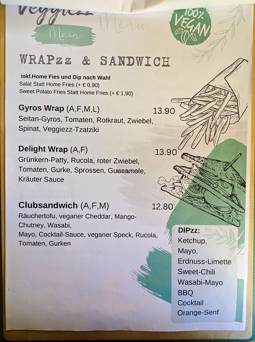 Menu page at Veggiezz at Ma'Rinas - Veggiezz in Karlsruhe