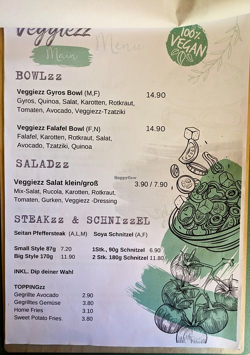 Menu page at Veggiezz at Ma'Rinas - Veggiezz in Karlsruhe