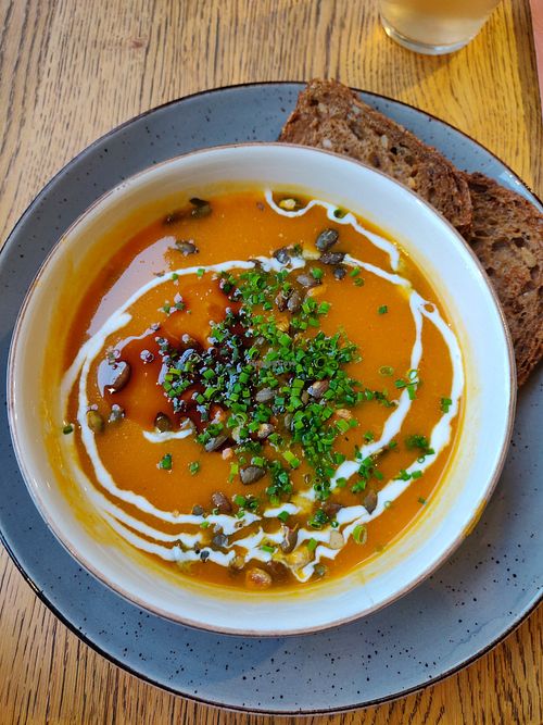 Delicious pumpkin soup at Hortus Grand Cafe in Leiden