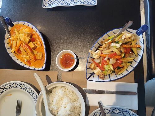 Red curry and  stir fry with veggies and tofu at Thai Garden Restaurang in Tomelilla