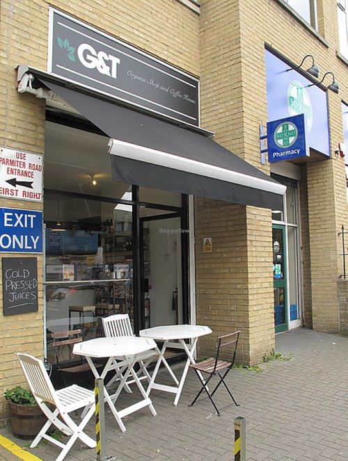 outside at G and T Coffee House in East London