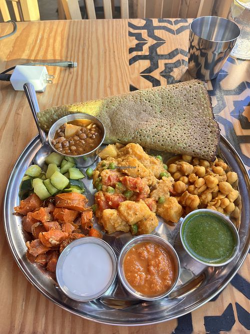 Kale infused dosa thali   at The Sudra in Beaverton
