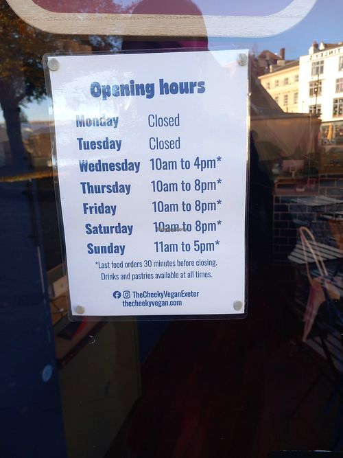 New opening times for Christmas. at The Cheeky Vegan in Exeter