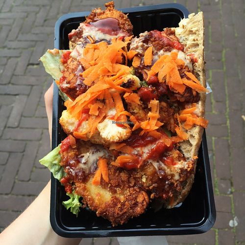 open burger bites with cauliflower and hot sauce  at TerraZen Centre in Amsterdam