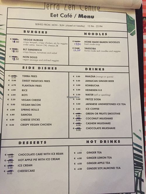 The drinks menu as of Oct 22 at TerraZen Centre in Amsterdam