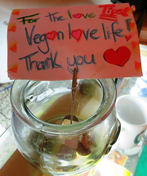 Vegan helping with coins... at TerraZen Centre in Amsterdam