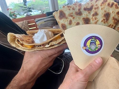 A savory crepe and a sweet one with vegan coco-whip at Cup & Crêpe in Everett