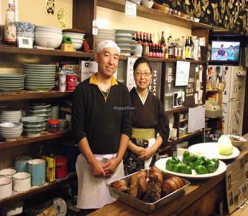 Hiroshi & Naoko Furuta behind the counter of Heianraku at Heianraku in Takayama
