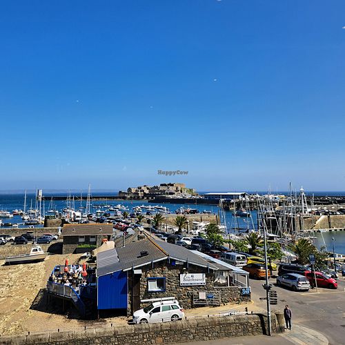 View over harbour at Crêpe Maison in Guernsey