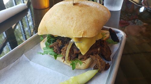 Brisket sandwich with smoked provolone and horseradish aoli (all vegan). at Station No. 3 in St Louis
