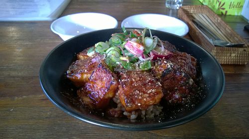 Roast tofu. Had to pay extra for Miso soup. at Vegans Cafe and Restaurant in Kyoto