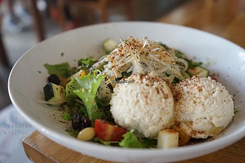 Green salad with okara mashed potatoes. at Vegans Cafe and Restaurant in Kyoto