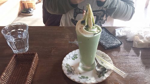 Green Tea Shake with Soft Serve at Vegans Cafe and Restaurant in Kyoto
