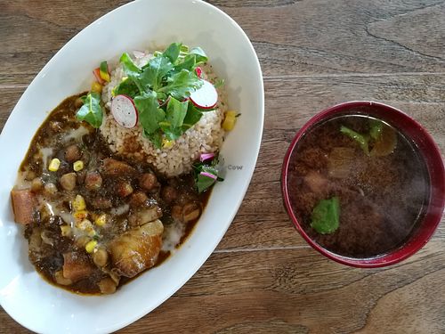 Veg curry & rice; vegan miso soup at Vegans Cafe and Restaurant in Kyoto