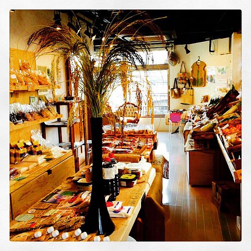 2nd floor organic store, also sells their original soy meat and scrumptious vegan barbecue sauce. at Vegans Cafe and Restaurant in Kyoto