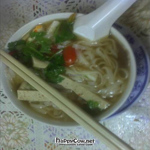 clear tom yam soup with kuih tiaw / flat noodle
Beware of fiery chili padi! at Thai Vegetarian in Butterworth