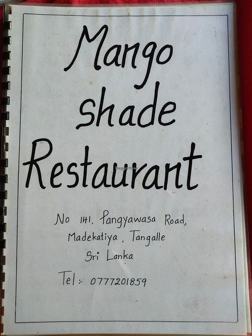 handwritten menu at Mango Shade in Tangalle