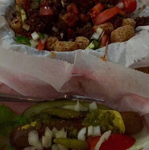 all vegan! soo many vegan options   at Dirty Franks Hot Dog Palace in Columbus