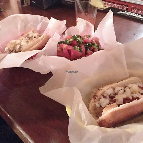 Vegan chili dog, deluxe vegan tots, & the Real Man vegan dog at Dirty Franks Hot Dog Palace in Columbus