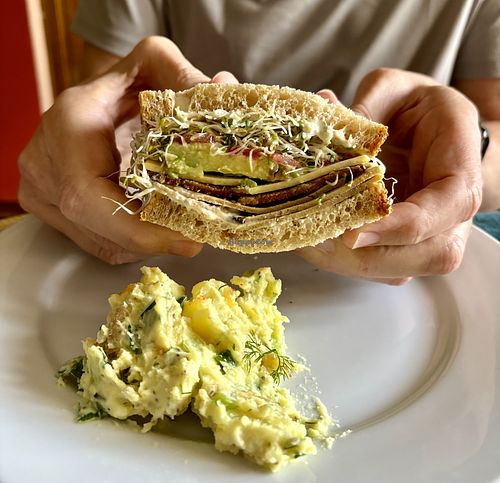 The Californian with potato salad   at Maciel's Plant-Based Butcher & Deli in Los Angeles